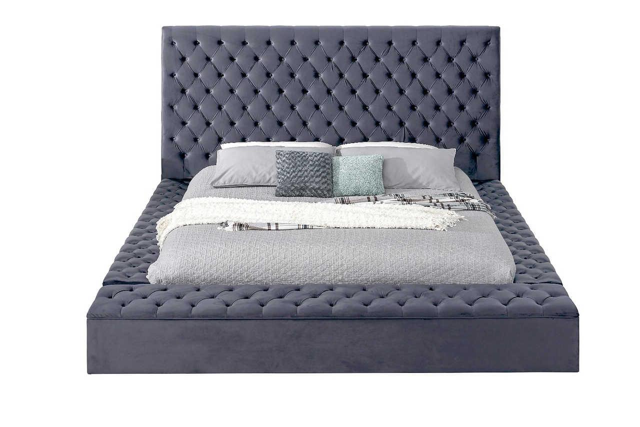 Catalina II Grey Upholstered Tufted USB King Bed
