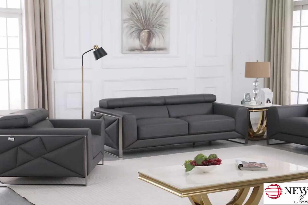 Giorgio Light Blue Leather Sofa