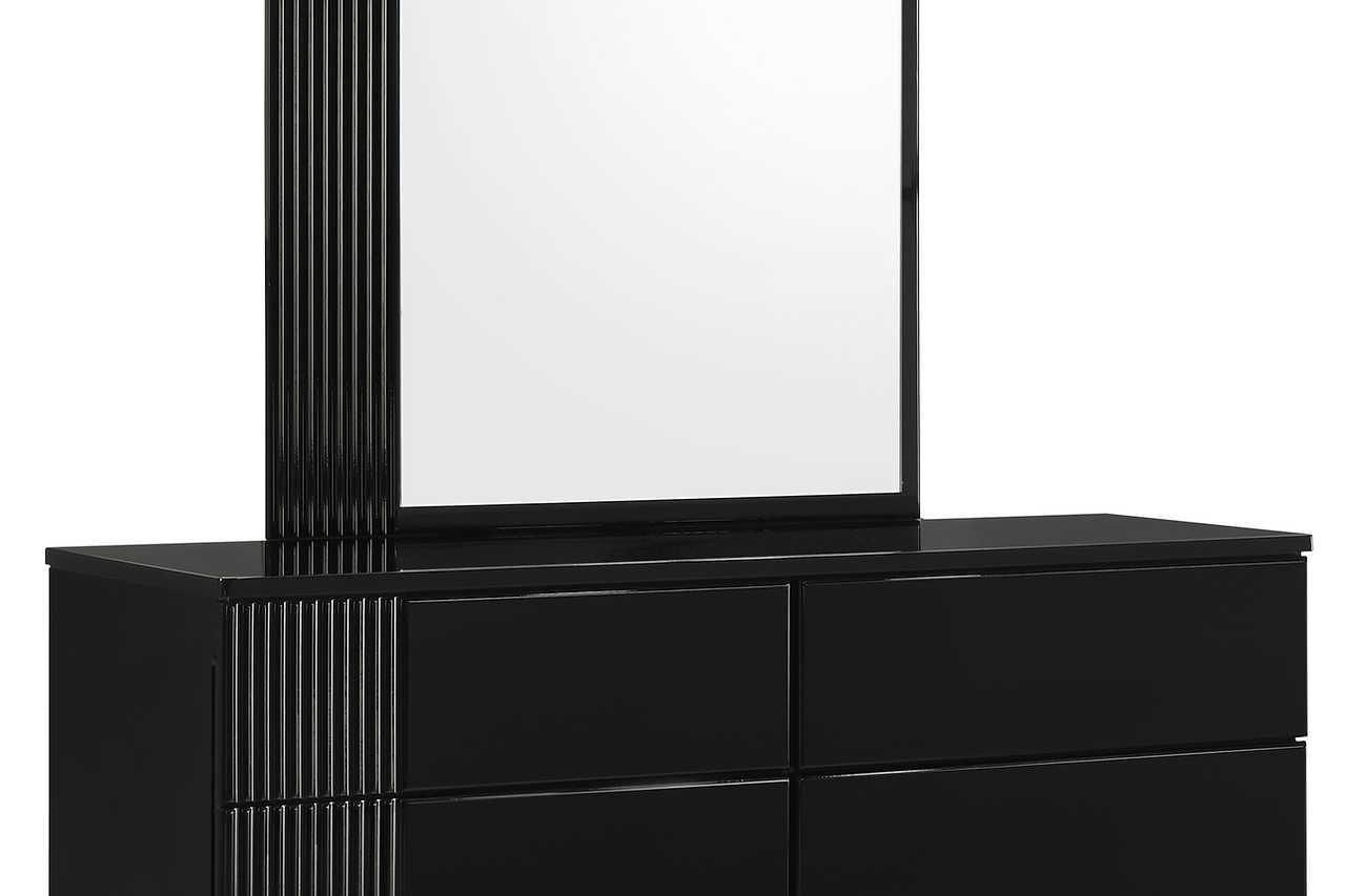 Modena Black Modern Contemporary High Gloss Lacquer Solid Wood 2-Drawers Nightstand - Ella Furniture