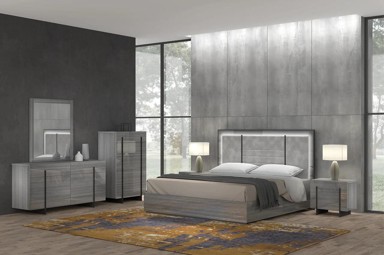 Blade Gray Modern Contemporary Solid Wood And Veneers LED Velvet Bedroom Set - Ella Furniture