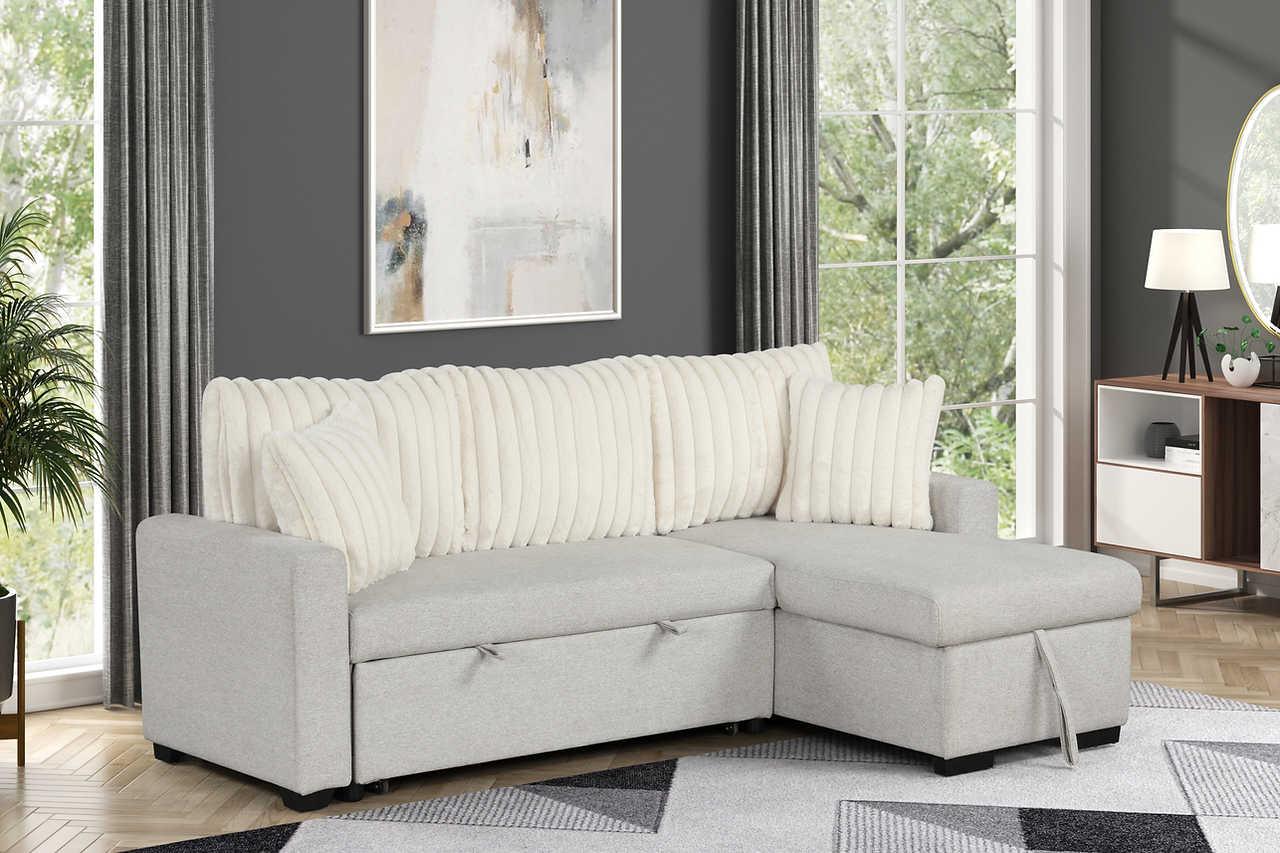 Nori Beige Upholstered Sectional w Pull-Out Bed