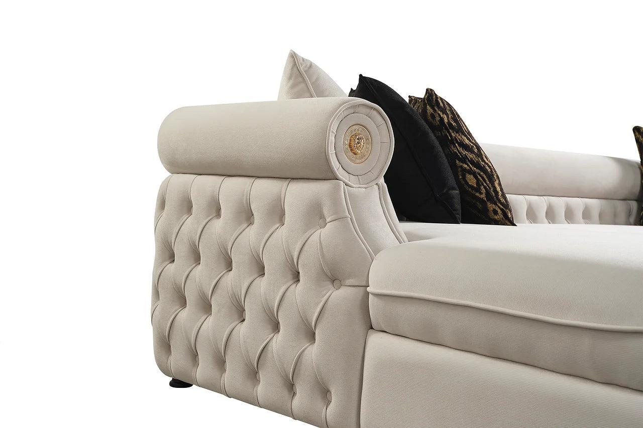Brooklyn Cream Modern Contemporary Wood, Engineered Wood Fabric Tufted Sectional - Ella Furniture