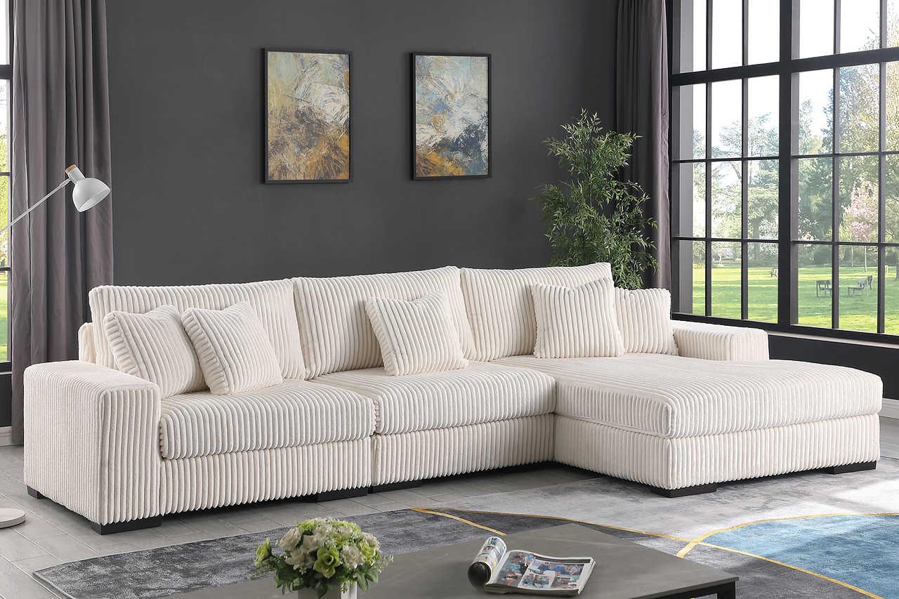 Comfy Ivory 3-Piece Upholstered Sectional
