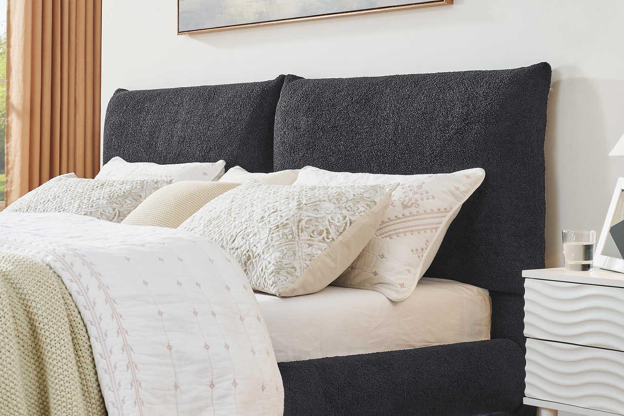 Zima Grey LED Upholstered Platform Queen Bed
