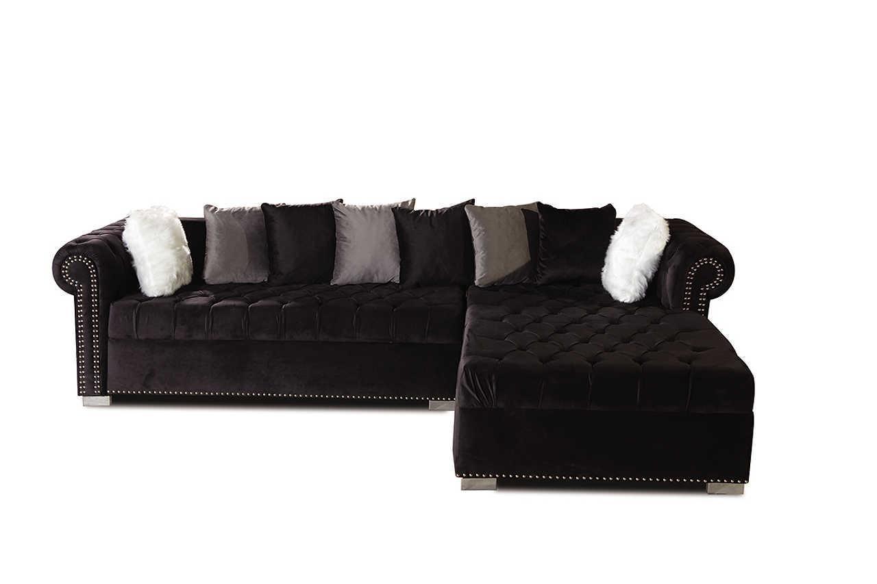 Milan Black Velvet Tufted Sectional