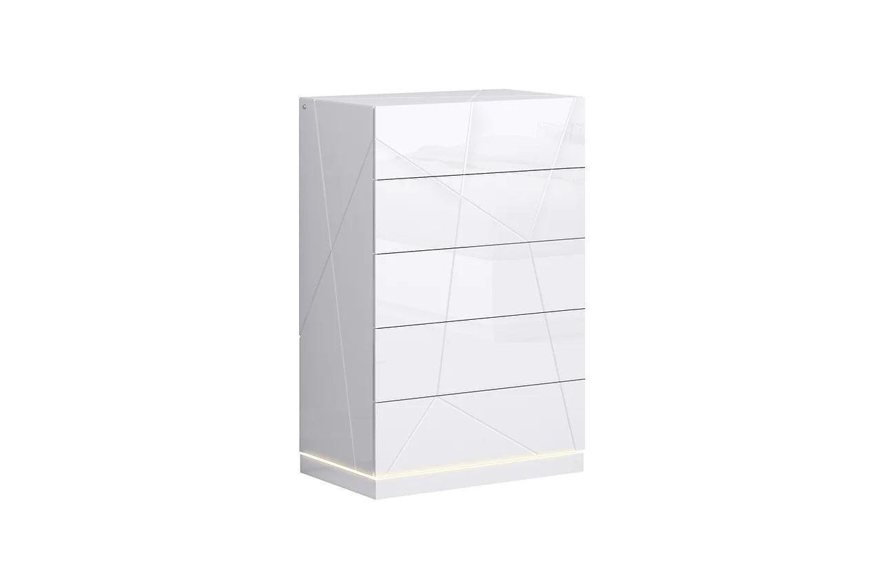 Lea White Modern Contemporary High Gloss Pine Wood 2-Drawers Nightstand - Ella Furniture