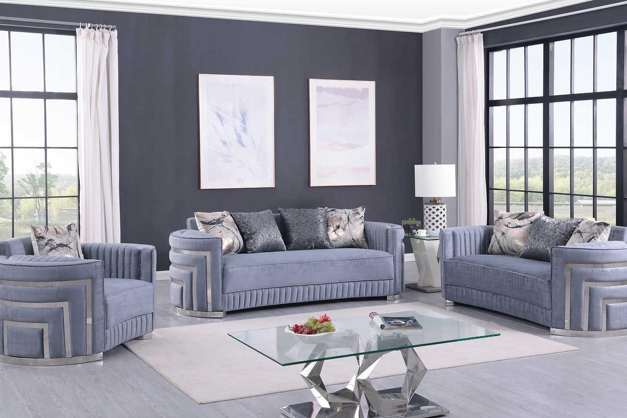 Minerva Grey Velvet Living Room Set