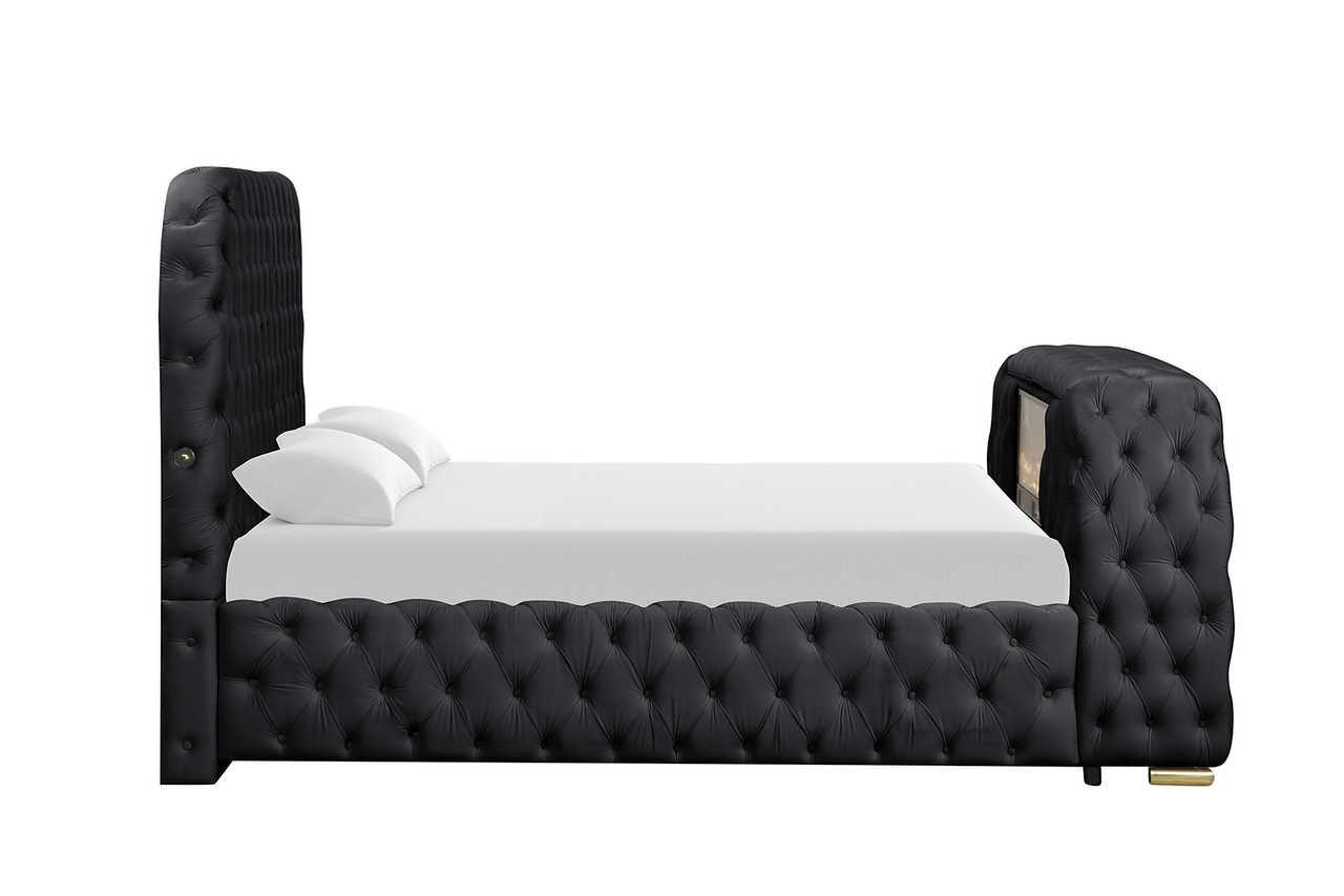 Royal Black Upholstered Tufted Platform Queen Bed