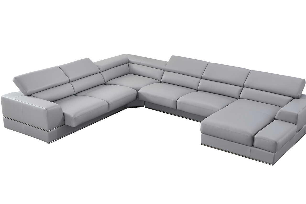 Pella Light Gray Leather RAF Sectional