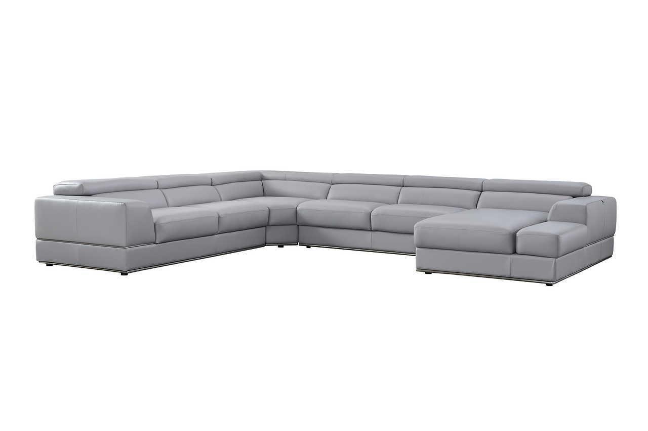 Pella Light Gray Leather RAF Sectional