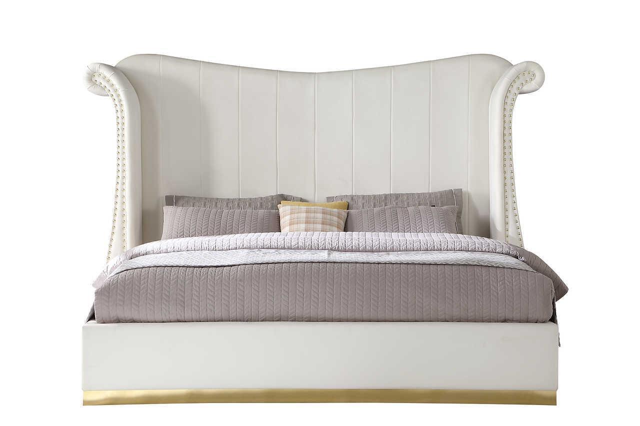 Luna Cream 66"H Velvet Upholstered Wingback Platform King Bed