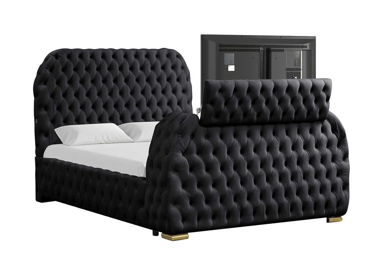 Royal Black Upholstered Tufted Platform King Bed
