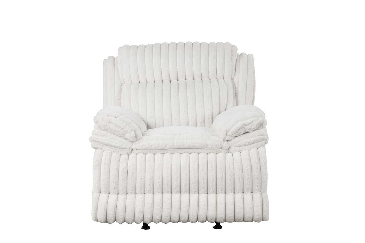 Mellow White Thick Stripe Fabric 3-Piece Reclining Set
