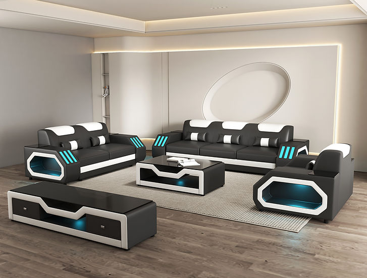 Matrix Black White Faux Leather Living Room Set