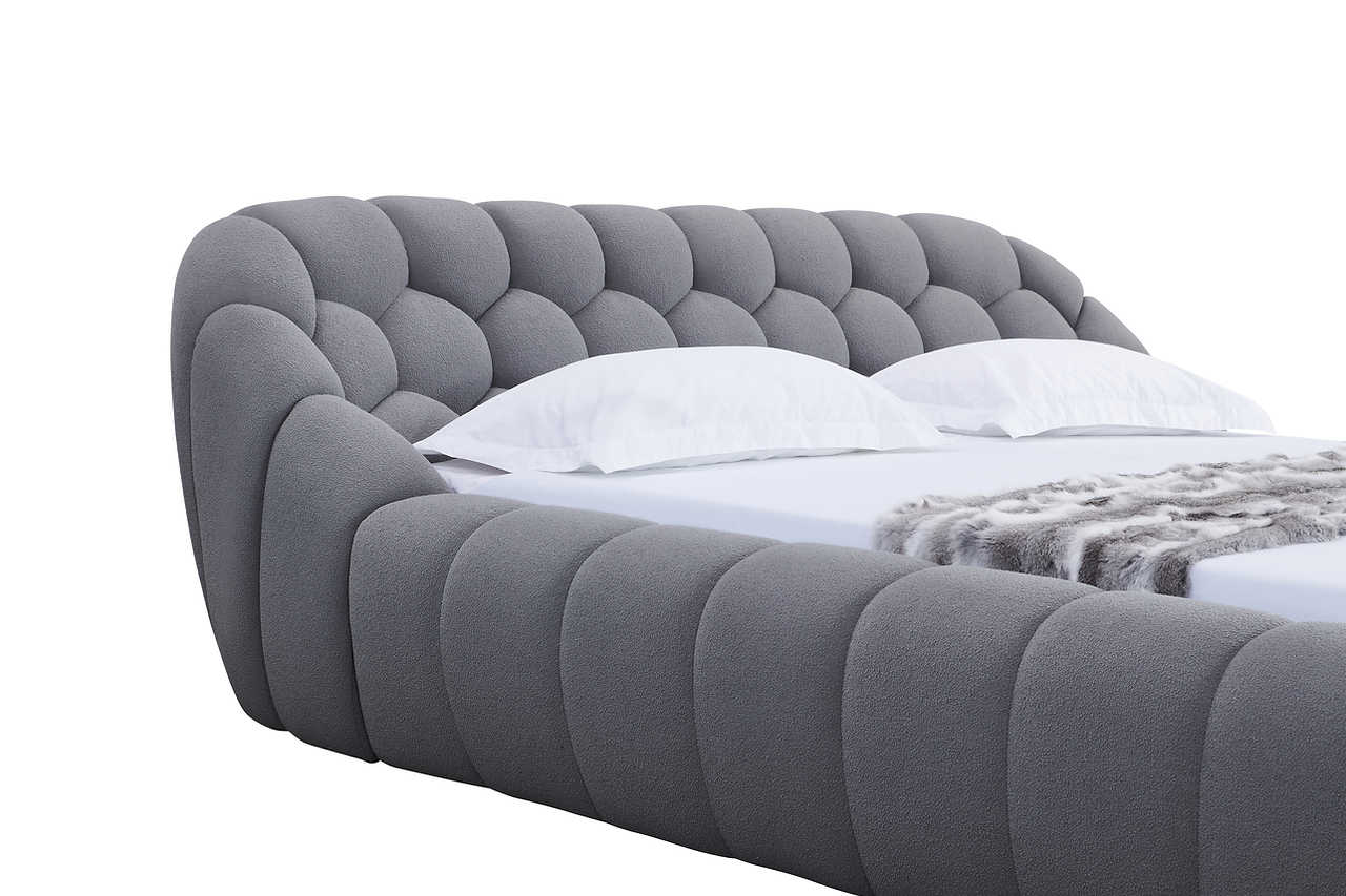 Bubbles Gray Upholstered Platform King Bed