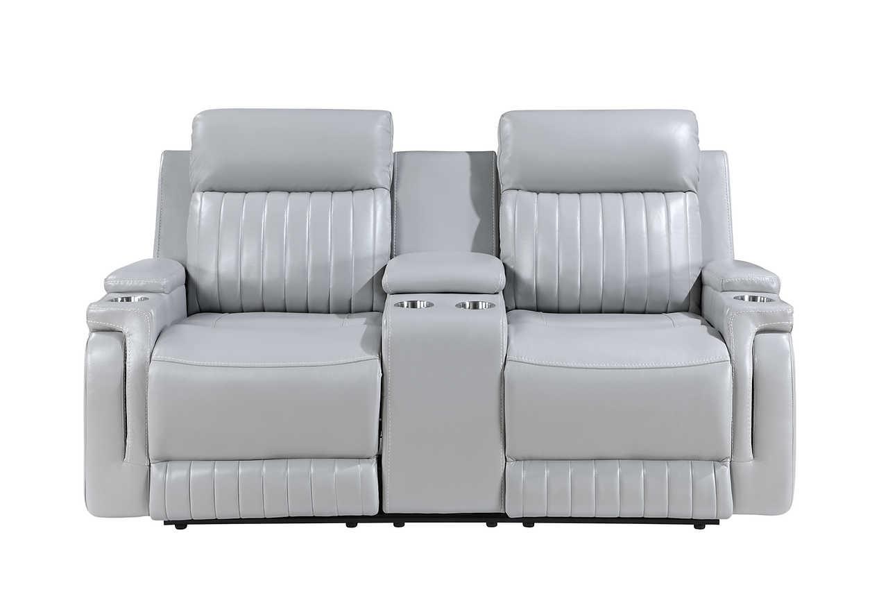 Ethan Light Grey Air Leather 3-Piece Reclining Set