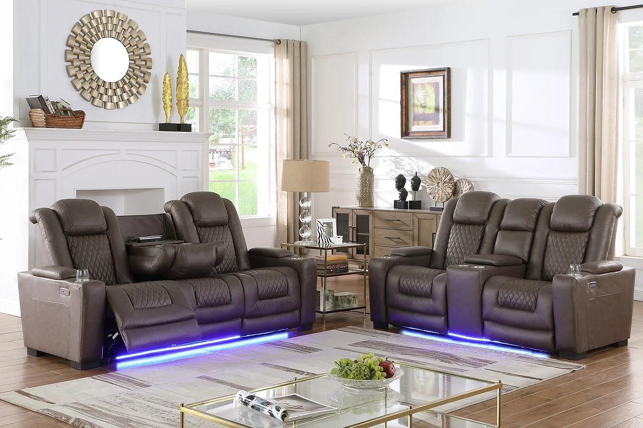 Ash Brown Contemporary Solid Wood Polished Microfiber Power (3Pcs Power Reclining Set) - Ella Furniture