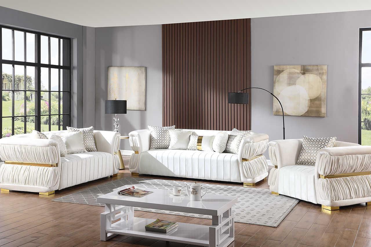 Anna White Velvet 2-Piece Living Room Set