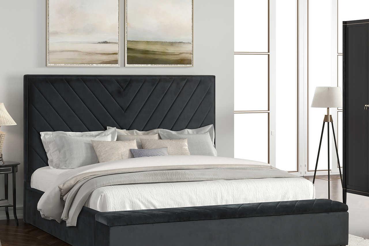 Mio Black Velvet Panel Queen Bed