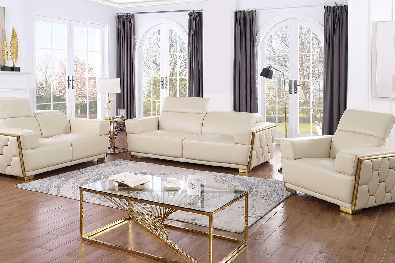 Hexor Beige Leather Living Room Set
