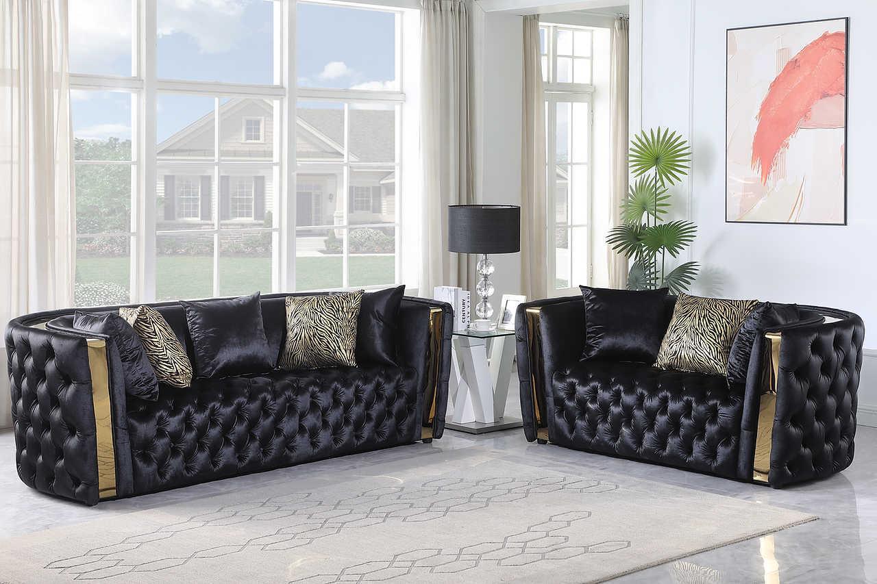 Roka Black Modern Tufted Reclining Sofa & Loveseat - Ella Furniture