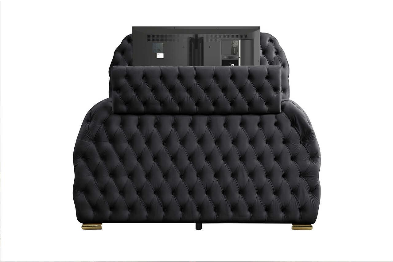 Royal Black Upholstered Tufted Platform King Bed