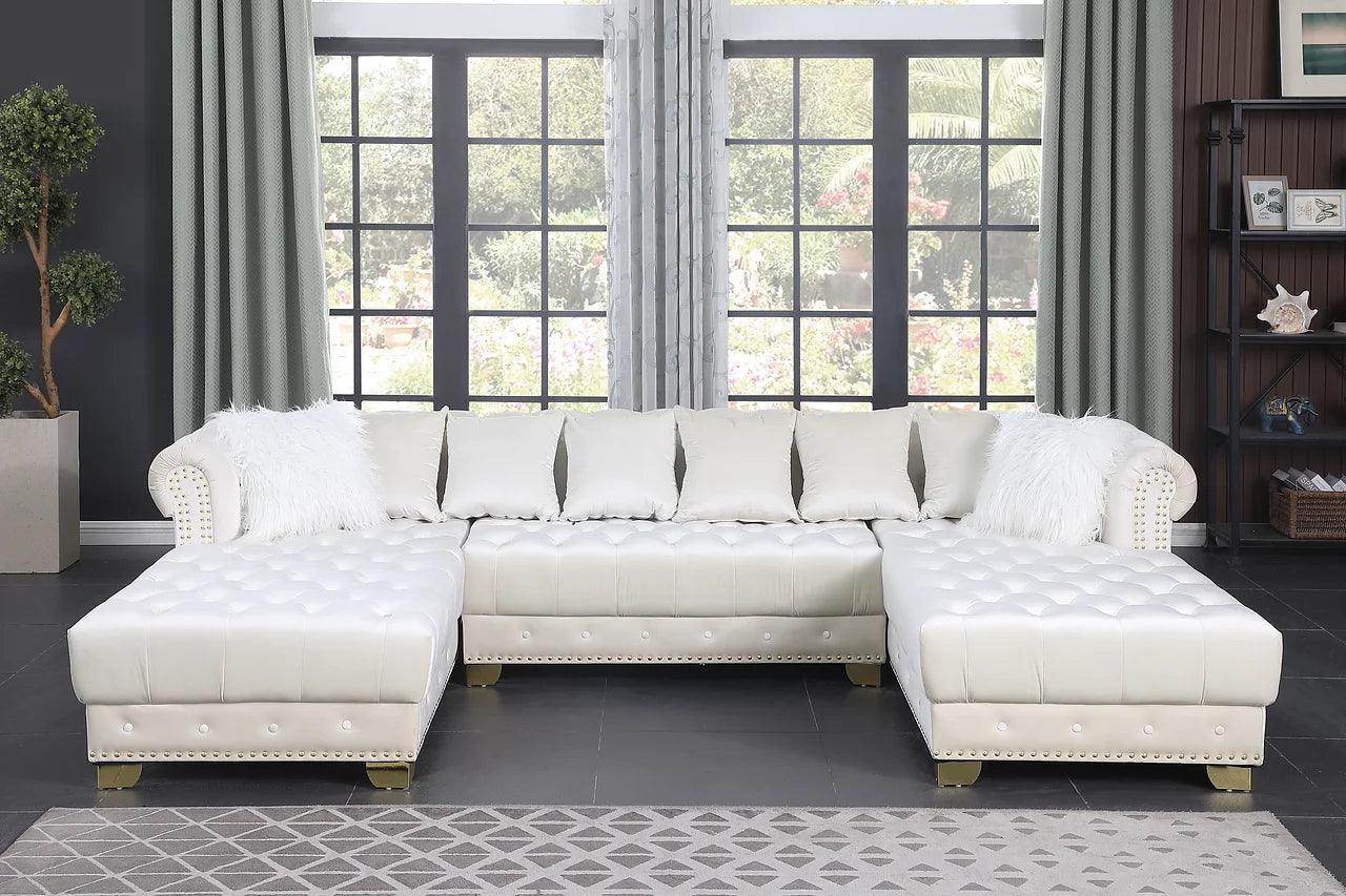 Jordan Ii Cream Modern Contemporary Wood, Engineered Wood Velvet Tufted Sectional - Ella Furniture