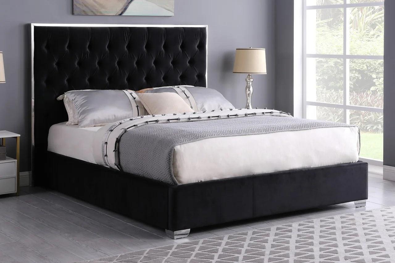 Rose Black Upholstered Platform King Bed