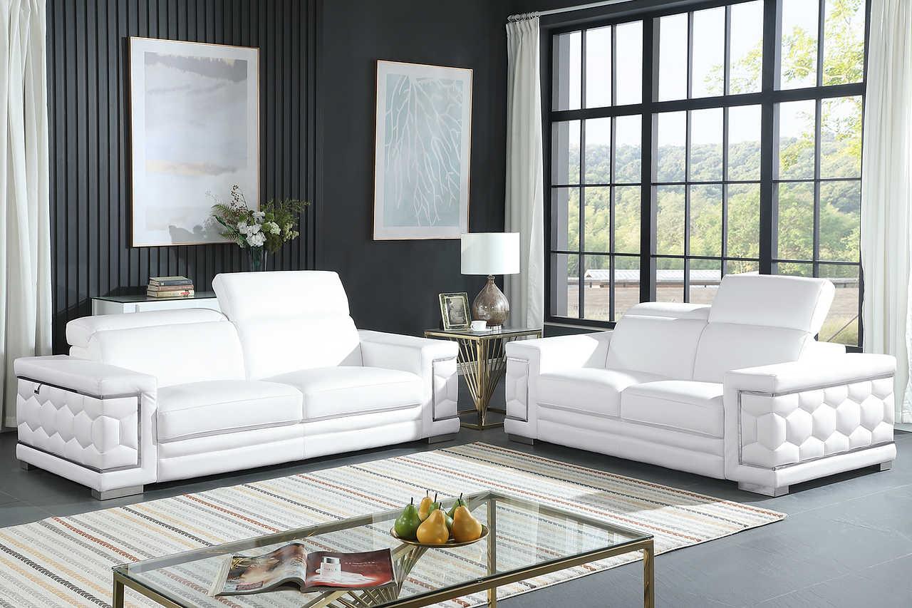 Favo White Leather Living Room Set