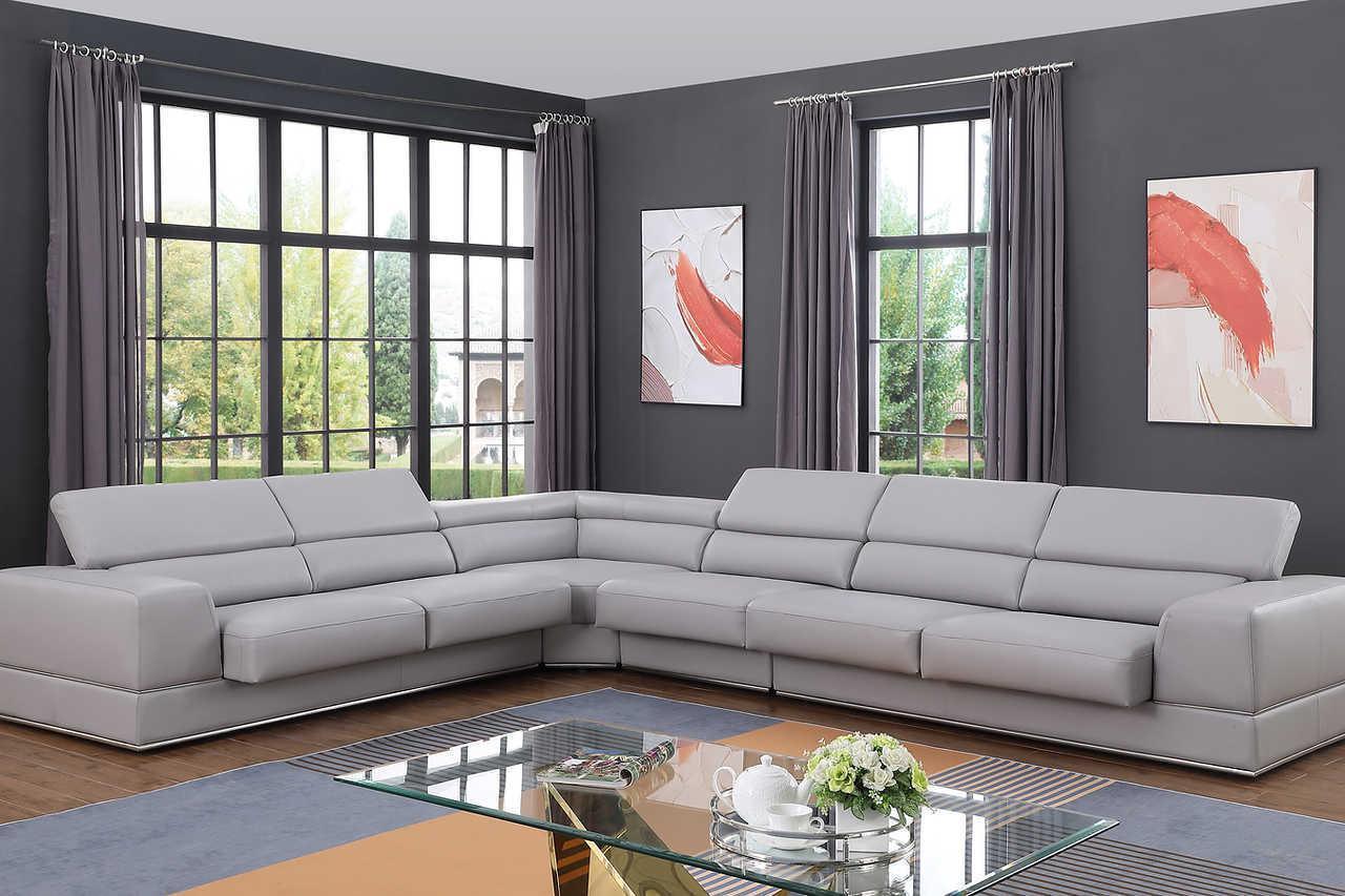 Pella Light Grey Leather Sectional