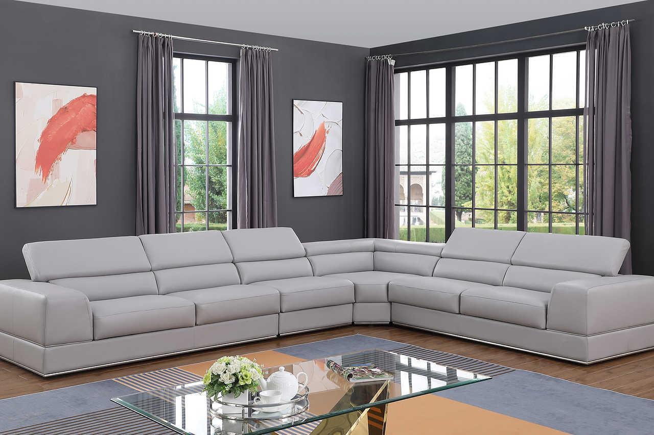 Pella Light Grey Leather Sectional