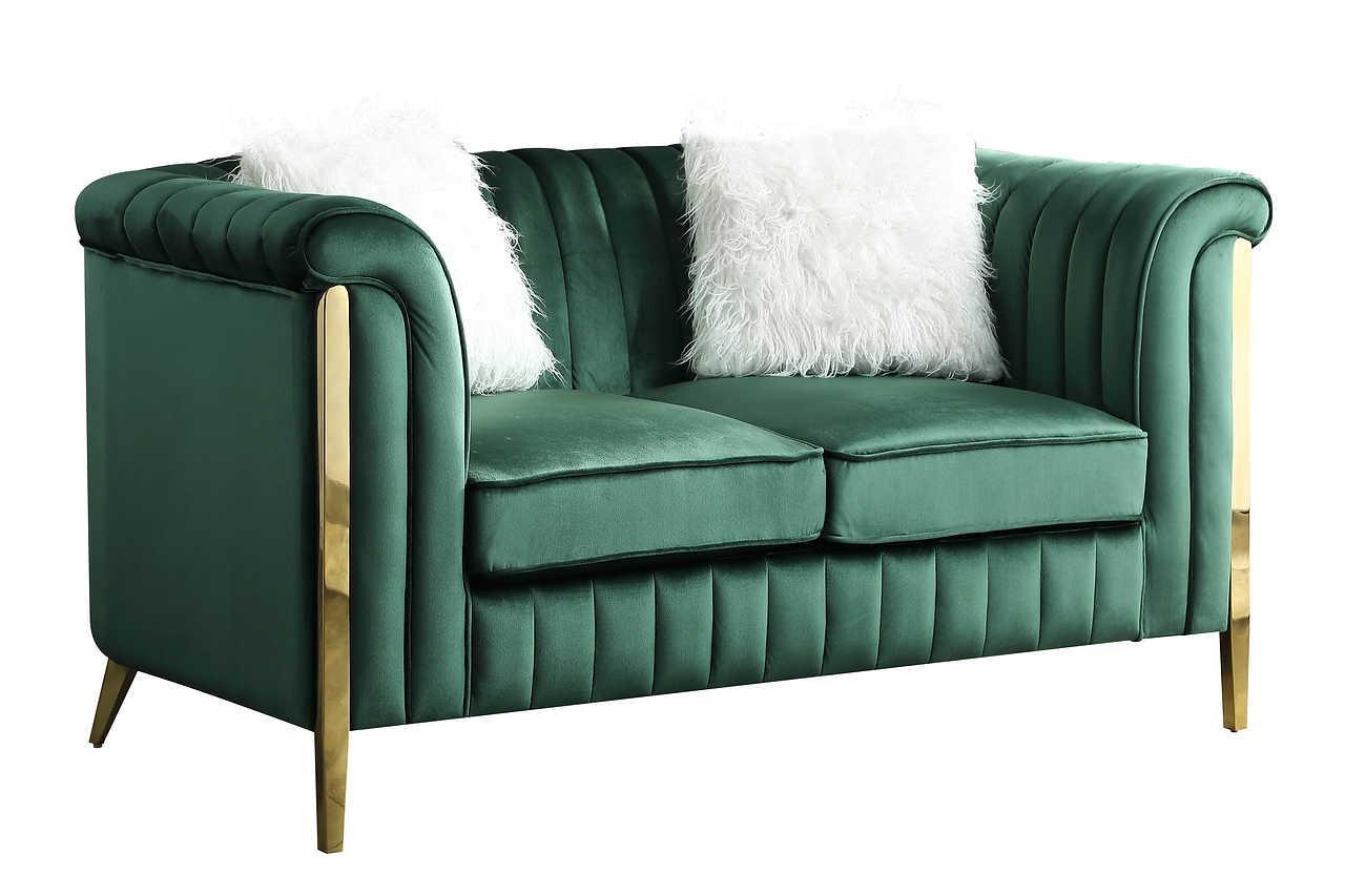 Fara Green/Gold With Silver Modern Contemporary Wood, Engineered Wood Velvet Sofa&Loveseat - Ella Furniture