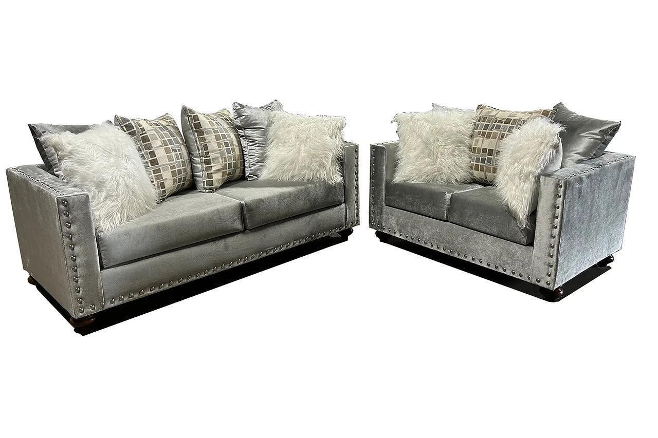 Zander Silver Velvet 2-Piece Living Room Set