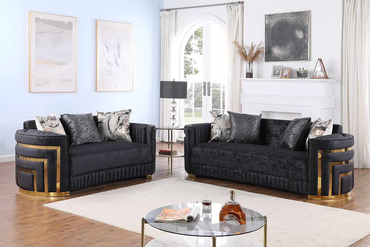 Minerva Black Velvet Living Room Set