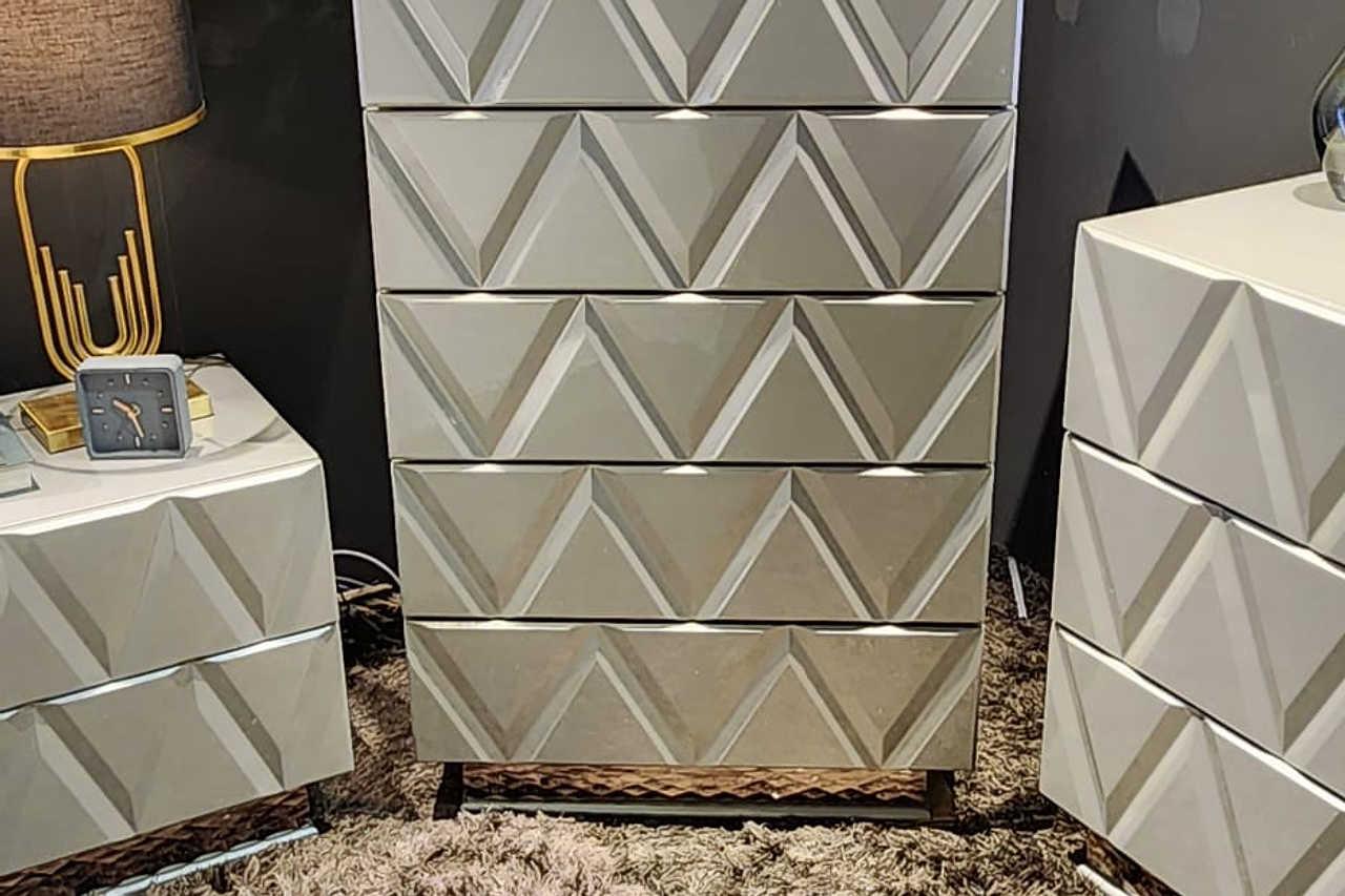 Vera Gray Upholstered LED Platform Bedroom Set