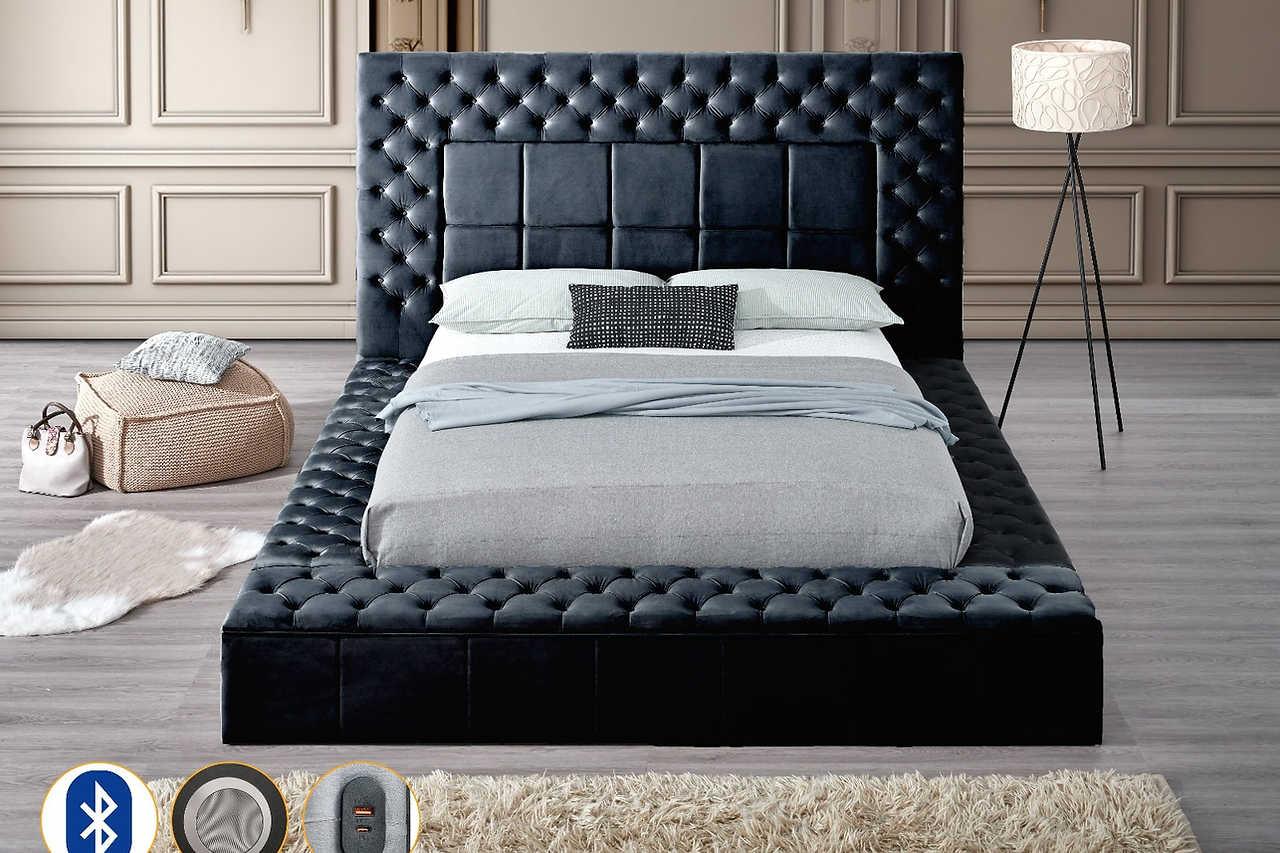 Emerald Black Upholstered Tufted Power Storage King Bed