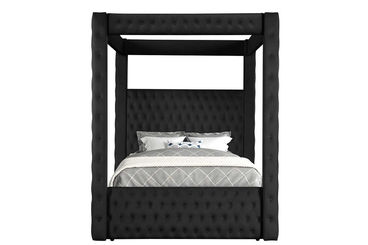 Mansion Black Upholstered Tufted Canopy Platform King Bed