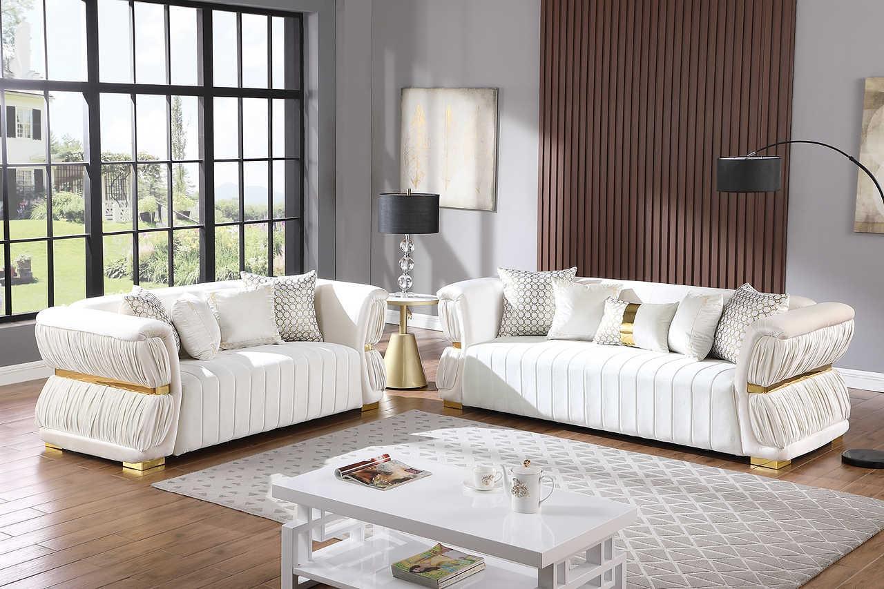 Anna White Velvet 2-Piece Living Room Set