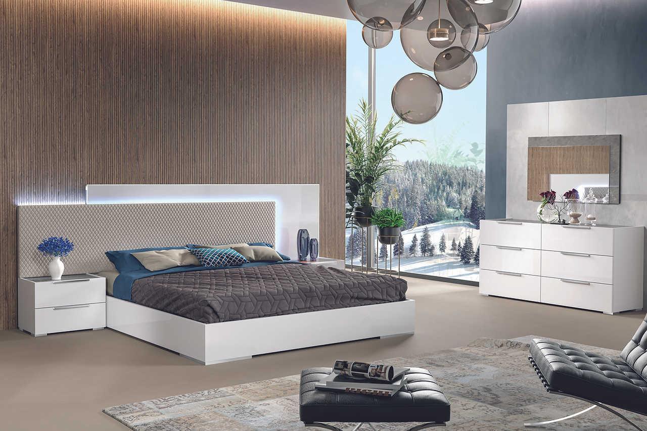 Fabiana White/Beige Modern Contemporary High Gloss Wood Eco Leather Italian Bedroom Set - Ella Furniture