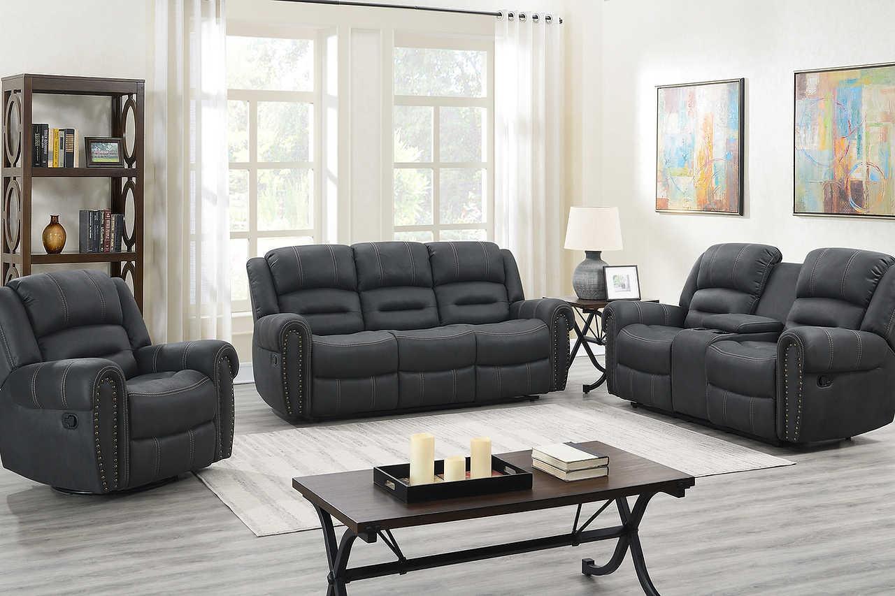 Houston Dark Grey Contemporary Metal Swivel Glider Fabric Storage Reclining Loveseat - Ella Furniture