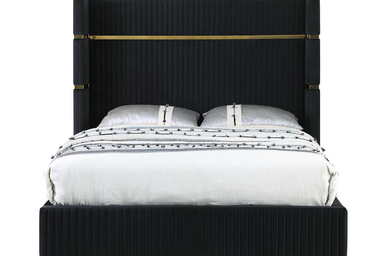 Aspen Black Velvet Upholstered Platform King Bed