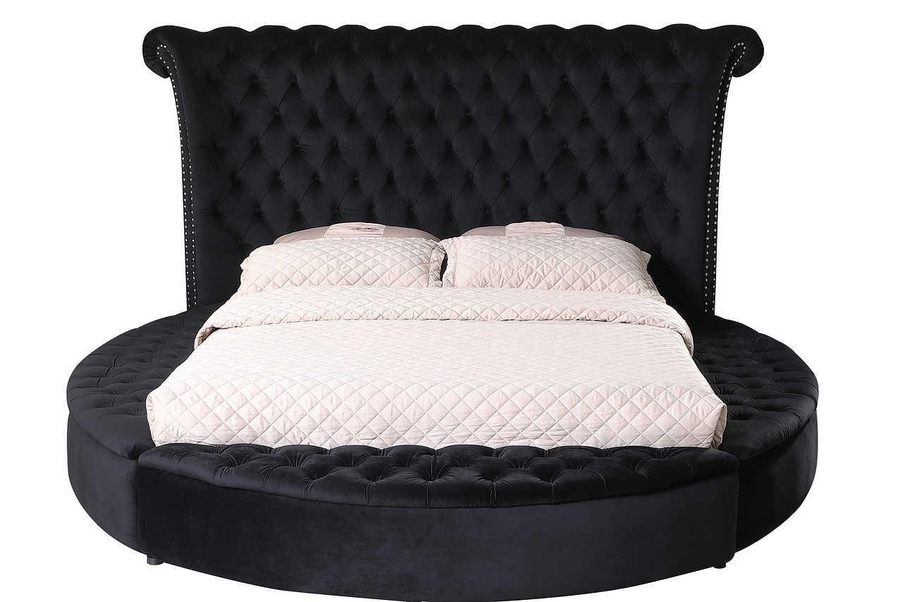 Lux Black Modern Velvet Tufted Queen Bed - Ella Furniture