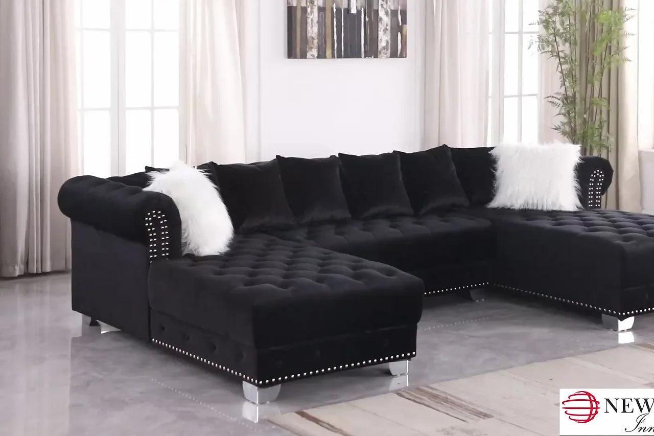 Jordan Ii Cream Modern Contemporary Wood, Engineered Wood Velvet Tufted Sectional - Ella Furniture