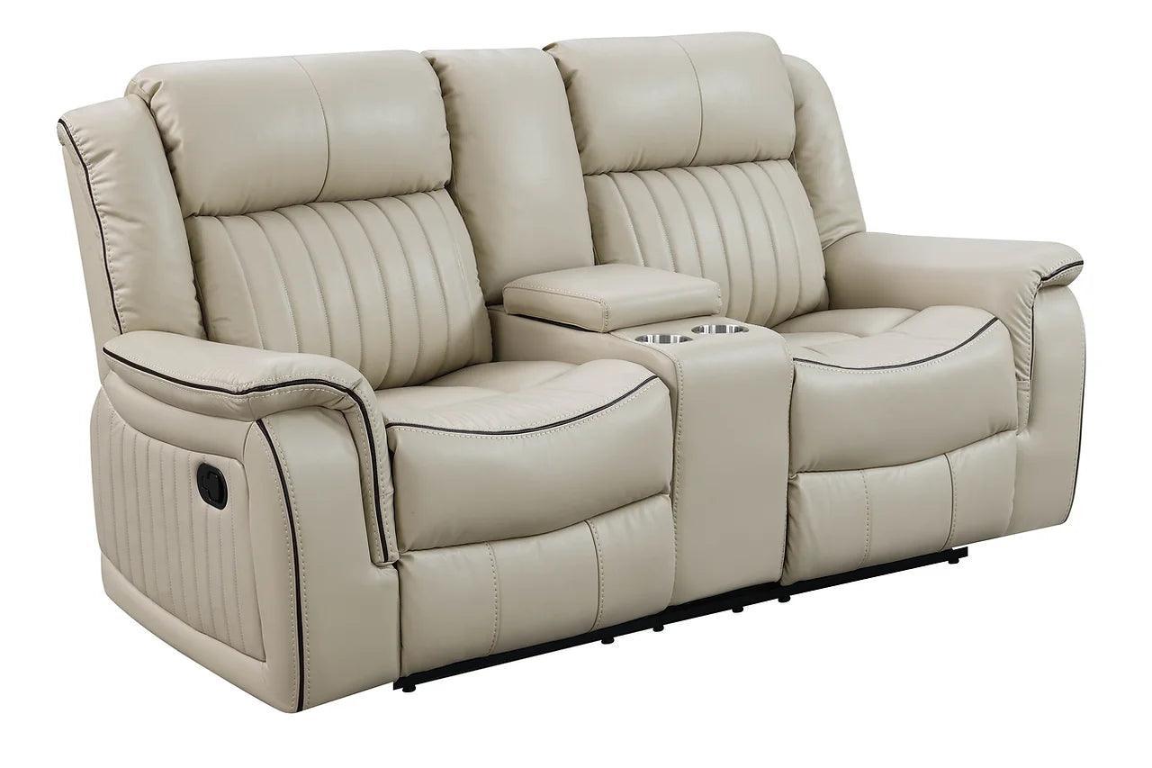 Lavon Cream Modern Contemporary Wood, Engineered Wood Faux Leather (3Pcs Livingroom Set) - Ella Furniture