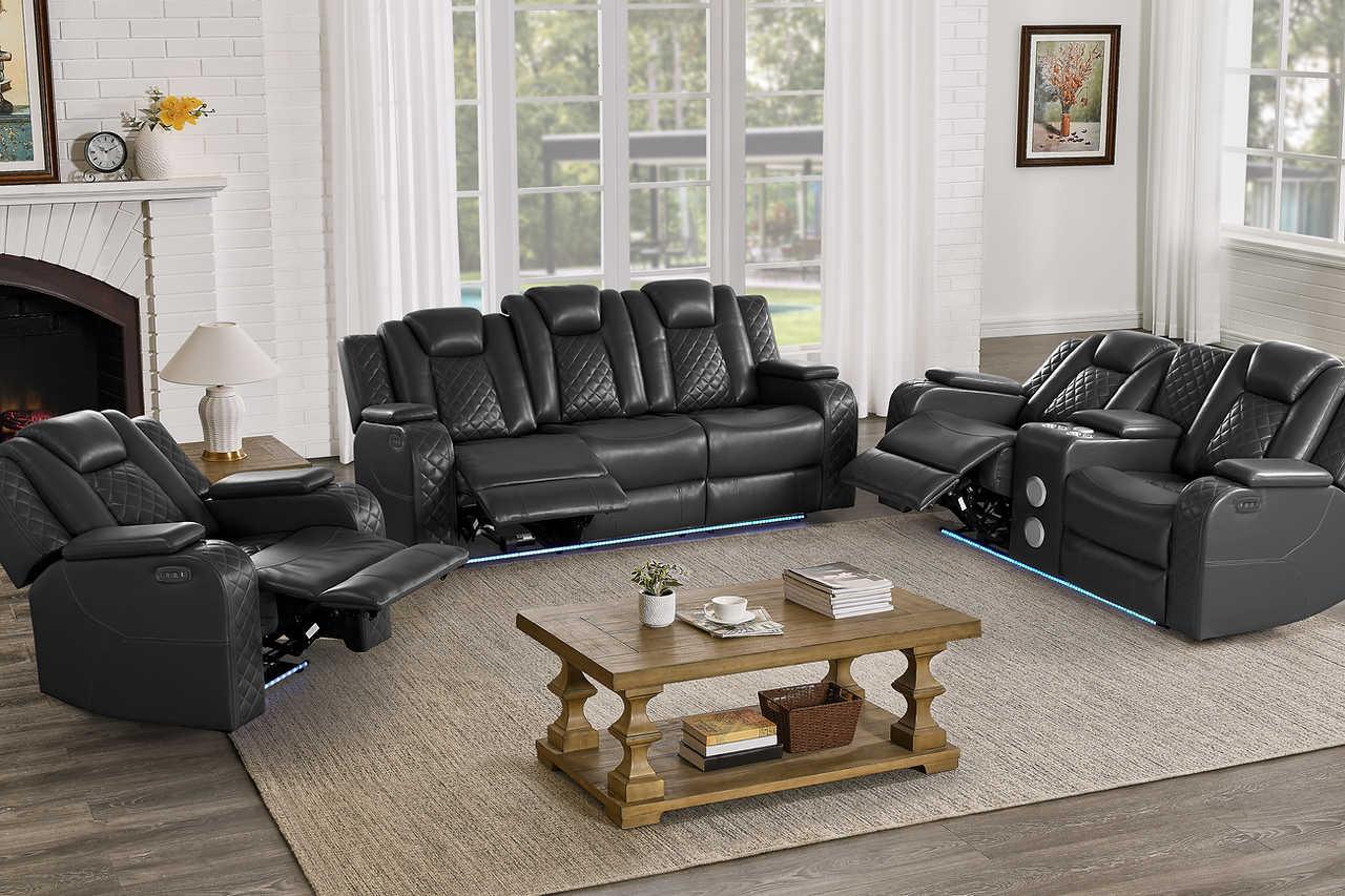 Eclipse Black Air Leather 3-Piece Power Reclining Set