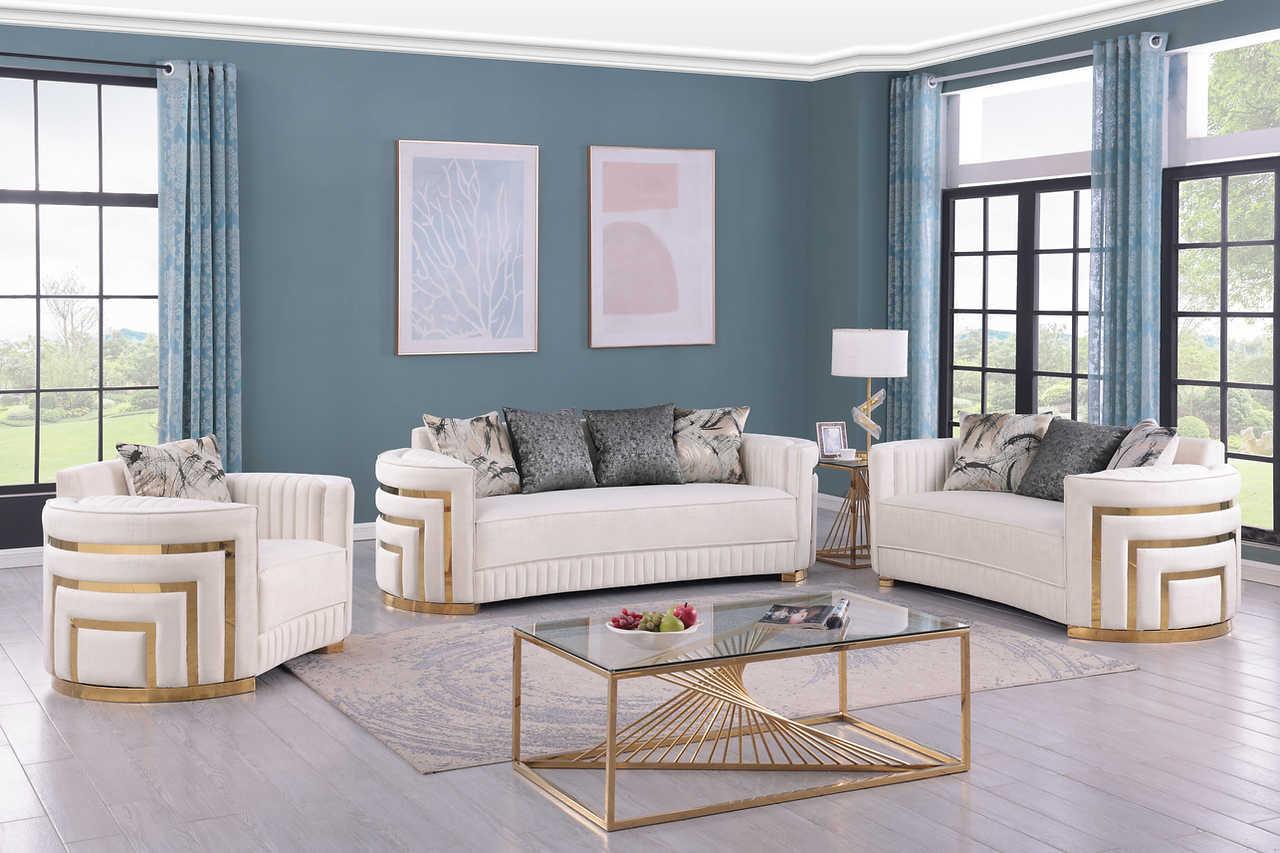Minerva Cream Velvet Living Room Set