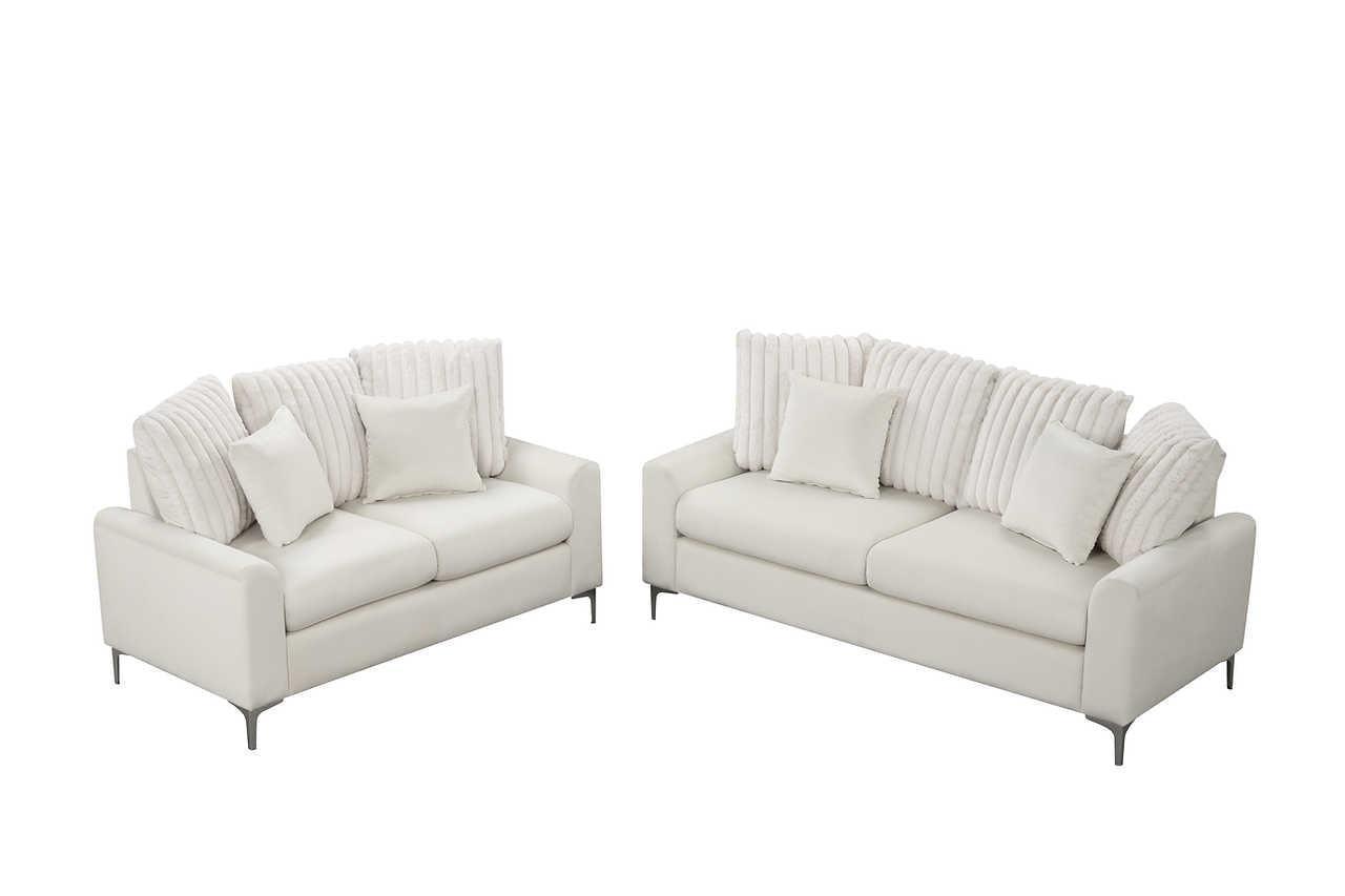 Elina Beige Velvet 2-Piece Living Room Set