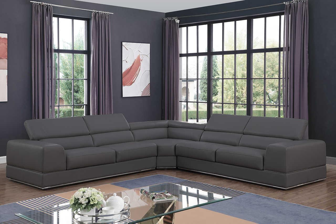 Pella Dark Grey Leather Sectional