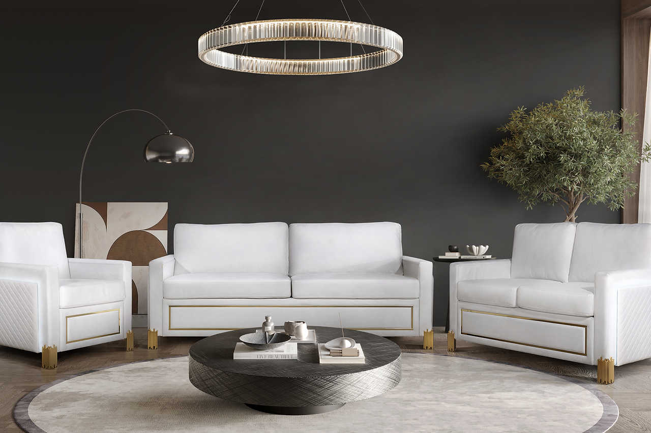 Glamor White Gold Velvet Living Room Set