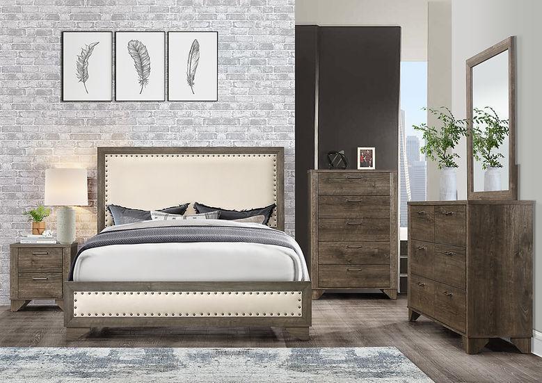 Sahara Beige Brown Upholstered Panel Bedroom Set